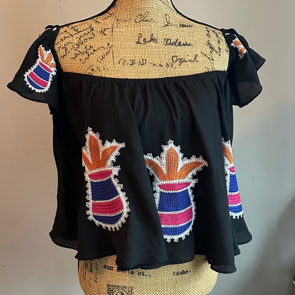 Vava by Joy Han Black Top with Colorful Embroidery